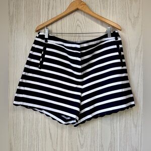 Anne Klein Navy & White Striped Nautical Scallop Hem Shorts Size 14